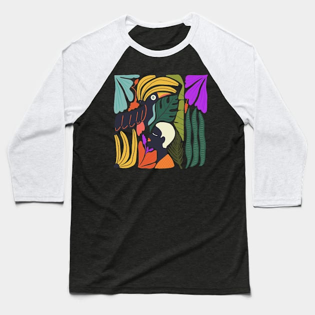 Tropical Abstract Toucan Print Baseball T-Shirt by haleyum